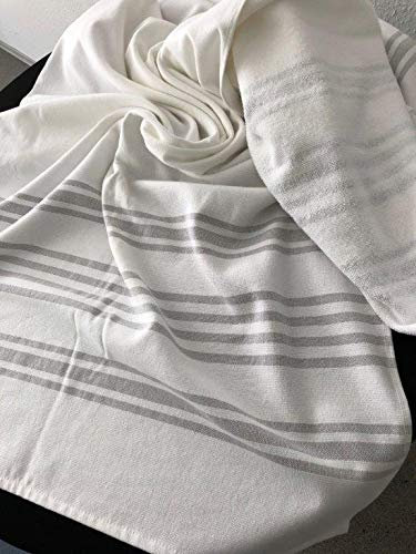 KH-Haushaltshandel KOCHFESTES Hamamtuch für Sauna und Wellness, 70x180 cm, Saunatuch Saunalaken, weiß grau