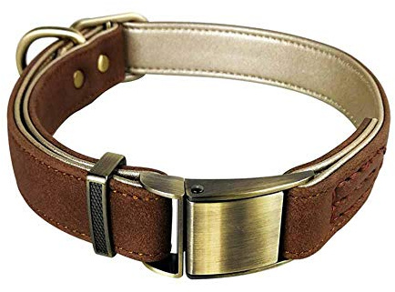 feiling Hundehalsband Leder Große Hunde Klickverschluss Einstellbare Lederhalsband für Kleine Mittelgroße Hunde Halskette Hundehalsung Hundeband (M: 29-43cm, Braun)