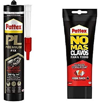 Pattex PL Premium Adhesivo de Montaje Resistente al Agua, Blanco, 460 g + No Mas Clavos Para Todo HighTack, Adhesivo de Montaje Resistente, Blanco, 340 g