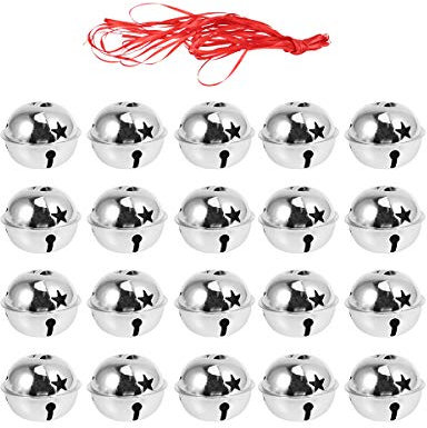 SOIMISS 21Pcs Christmas Jingle Bells Rustic Craft Bells for Christmas Tree Wreath Garland Ornaments Holiday DIY Decorations Silver (4cm)
