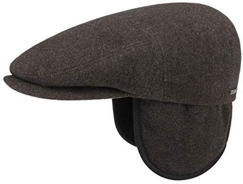 Stetson Kent Wool Ohrenklappen Flatcap Herren - Made in EU - Schiebermütze mit Ohrenklappen - Flat Cap mit Kaschmir - Ohrenmütze Herbst/Winter - Schirmmütze braun L (58-59 cm)
