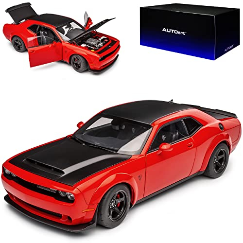 AUTOart Dodge Challenger Demon SRT LC Coupe Rot mit Schwarz Modell Ab 2008 Version ab 2018 71749 1/18 Modell Auto mit individiuellem Wunschkennzeichen