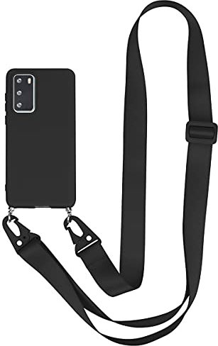 Yoedge Handykette kompatibel mit Huawei P20-5,8 Zoll Hülle mit Band, Handyhülle Silikon mit Kordel Necklace Schnur Stoßfest Fallschutz Bumper Schutzhülle für Huawei P20, Schwarz