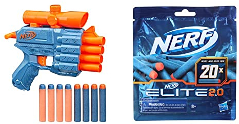 NERF Elite 2.0 Prospect QS-4 Blaster, 8 NERF Elite Darts, 4-Dart Blaster & Elite 2.0 20er Dart Nachfüllpackung – enthält 20 Nerf Elite 2.0 Darts, kompatibel mit Allen Nerf Elite Blastern