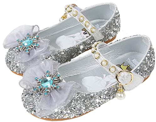 IWFREE Bambina Scarpe da Principessa Elsa Cristallo Balletto Flamenco Paillettes Sandali Bambini Natale Carnevale Partito Matrimoni Compleanno Battesimo Costume Accessori Blu Rosa Argento 03
