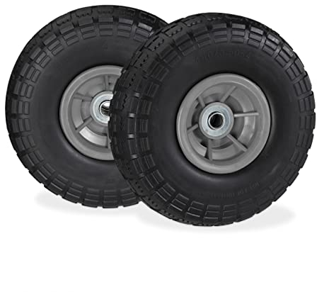 Relaxdays Roue de Diable, Lot de 2, en Caoutchouc, increvables, 260 x 85, essieu de 16 mm, 4.1/3.5-4, jusqu'à 150 kg, Noir-Gris