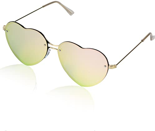 FORMIZON Herzform Sonnenbrille, UV400 Mode Rimless Sonnenbrille, Herz Geformt Sonnen brille Metallrahmen Retro Hippie Brille, Bunte Herzbrille Dünner für Herren Damen Zubehör (Spiegel)
