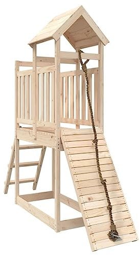 vidaXL Spielturm, Klettergerüst mit Kletterwand, Kinder Kletterturm mit Holzdach, Spiel-Zubehör für Garten, Holz Spielplatz, Massivholz Kiefer