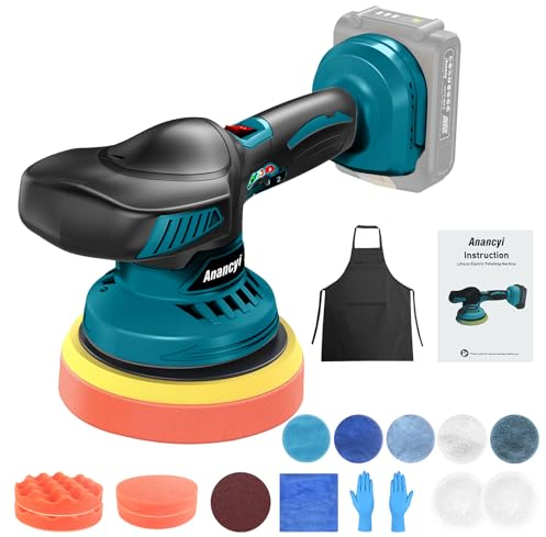 ANANCYI Pulidora de 18 V, 6 pulgadas, con 12 accesorios, 6 velocidades variables, para Makita BL1830, BL1830B, BL1840, BL1840B, BL1850, BL1850B, BL1860B