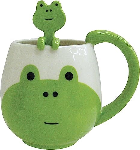 Taza de café divertida de 14 onzas, taza de café de rana con cuchara, taza de regalo divertida, taza de cerámica, regalo para mujeres y hombres, cumpleaños, Navidad