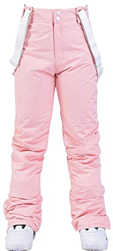 HOTIAN Damen Skihose Hosenträgerhose Snowboardhose Winter Wasserdicht Winddicht Warm Abnehmbare Hosenträger Skilanglaufhose Thermohose Wanderhose Ski Pant Pink L
