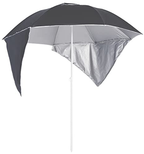 Homgoday Sombrilla de playa con paredes laterales, color antracita, 215 cm, sombrilla para exteriores, toldo para refugio, sombrilla de patio