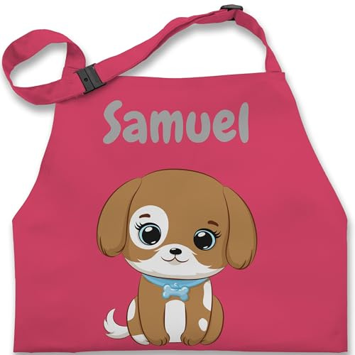 Geschenk mit Namen personalisiert by Shirtracer - Kinderschürze Schürze Kinder Jungen Mädchen - Süßer Hund Hunde Hundemotiv Dog Dogs