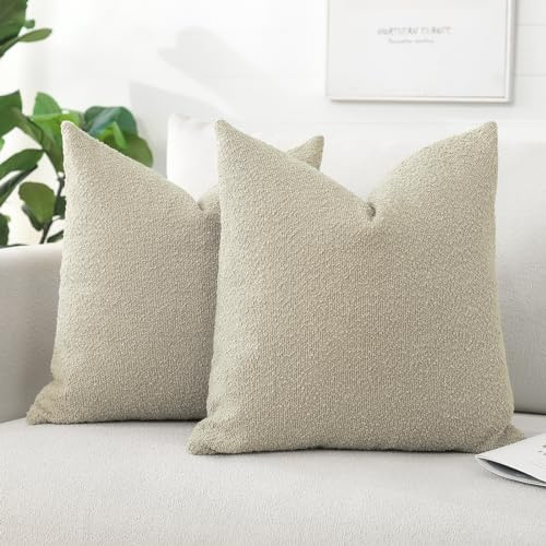 Artscope 2er Set Boucle-Kissenbezügen Wurfkissenbezug Moderne Dekokissen Kissenhülle Set Kissen Fall für Sofa Auto Schlafzimmer Zuhause Dekor 45x45cm, Haferflocken