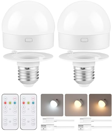 GOEBLESON E27 Rechargeable Light Bulbs, Battery Powered Bulbs with Remote, Wireless Dimmable LED Bulbs with Timer, 3 Colour Temperatures, for Hallway, Bedroom, Living Room ZW01YBKP206