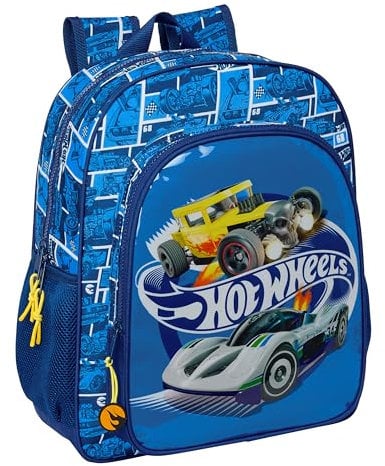 Safta HOT WHEELS SONNY Schulrucksack für Kinder, anpassbar an den Kinderwagen, ideal für Kinder im Schulalter, bequem und vielseitig, Qualität und Widerstandsfähigkeit, 32 x 12 x 38 cm, Marineblau,