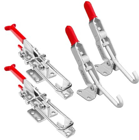 POWERTEC 4PK Toggle Clamp Set, 375 lbs & 700 lbs Holding Capacity, J Hook and Self-Lock U-Bolt Adjustable Latch for Smoker, Tool Box, Woodworking Jigs and Fixtures, Cabinet, Lids, Door, Truck (20345)