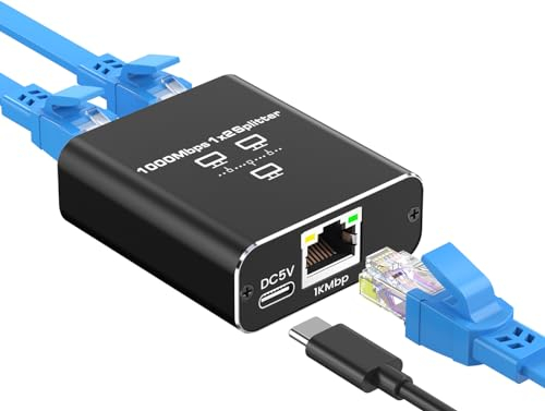 Switch Ethernet, 1000 Mbps Switch Ethernet 2 Porte, Alluminio Sdoppiatore Ethernet, Silenzioso Switch poe Gigabit di Rete LAN, Plug-and-Play Hub Ethernet per Computer, HUB, Switch, TV, Ufficio