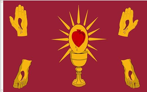 BANDERA DE LAS CINCO LLAGAS DE CRISTO. RASO PREMIUM. TAMAÑO GRANDE 150X90 CM