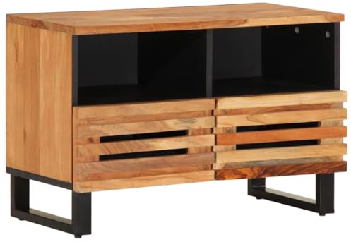 vidaXL TV Cabinet - Solid Acacia Wood - 70x34x46 cm - Brown - 2 Drawers & 2 Compartments - Industrial Style for Living Room or Bedroom