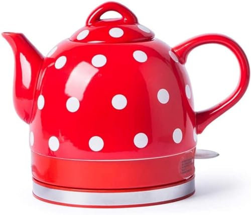 Retro Jug/Kettles, Ceramic Electric Kettle Teapot, 1000W Water Fast, Removable Base, Automatic Power Off, Removable Base for Hotel and Home(Red)