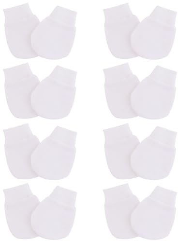 UILYNIU 8 Paar Newborn Baby Kratzfeste Fäustlinge, Fäustlinge Baby Babyhandschuhe Jungen und Mädchen, Baumwolle als Neugeborenen Handschuhe für Neugeborene Säugling 0-6 Monate (Weiß)