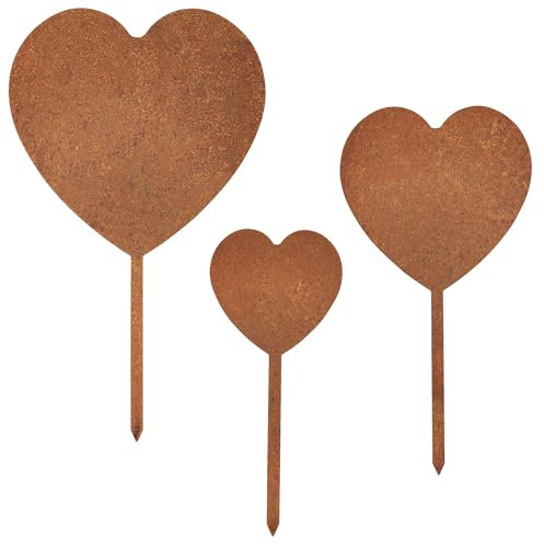 EXTRAVAGANT® 3er Set Herzen Stecker groß und ausgefüllt Gartendekoration Wohnungsdeko Metall Stahl Rost Edelrost wetterfest Garten Wohnung Geschenk Muttertag Valentinstag Geburtstag Grabschmuck