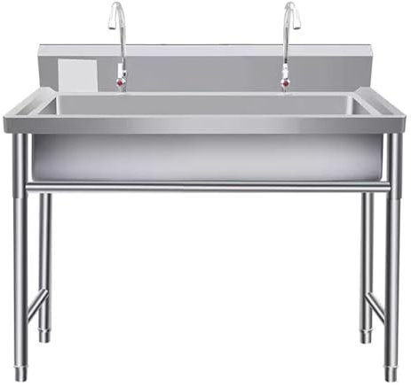 Fregadero Comercial de Acero Inoxidable 304, Fregadero Independiente de un Solo Seno con Dos grifos de Agua fría y Soporte Estable, diseño de Esquina en R, para Restaurante, Garaje