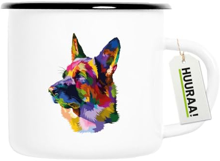 Huuraa Emaille Tasse Deutscher Schäferhund Colorful Geschenk 300ml Vintage Emaille Becher Deutscher Schäferhund Geschenkidee