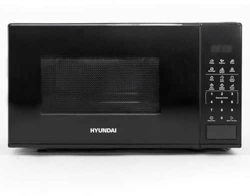 Hyundai 800W 20L Black Digital Microwave, Stainless Steel Interior, 11 Power Levels, Automatic Defrost, 6 Auto Cook Modes, Clock and Timer, Digital Controls, Easy Clean & Child Lock