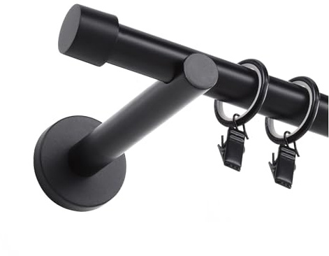 Fenster DEKOR - Gardinenstange Schwarz - Gordijnroede 240 cm - Elegante Modern Vorhangstange - 1-läufig stange vorhang - Karniesabschluss wählbar - Vorhang Stangen Schwarz Kappe