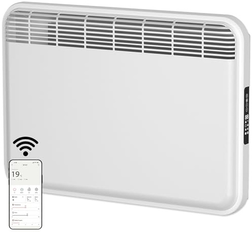 MYLEK WiFi Electric Panel Heater Radiator 1KW – Smart Wall Mounted or Freestanding Heater with App Control, Digital Thermostat, 24/7 Or Countdown Timer, Eco Mode, Lot 20 Compliant (1000W)