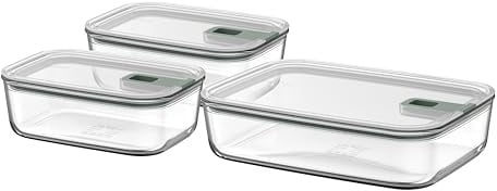 Mepal - Glasbehälter mit deckel Set EasyClip - Schüssel mit Deckel und Schiebeverschluss - Meal prep boxen - Geeignet für Mikrowelle, Dampfgarer und Ofen - Luftdicht - 2x 1000 + 2250 ml - Nordic sage