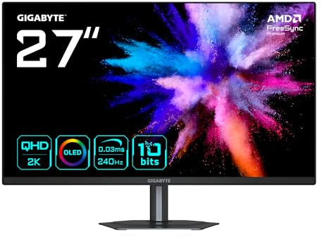 Gigabyte GO27Q24 27” OLED 2K QHD Gaming Monitor - 2560 x 1440, 240Hz, 0.03ms, 400 cd/m², FreeSync Premium, HDMI 2.0, Displayport 1.4