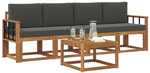 vidaXL Outdoor-Sofagarnitur mit Kissen 5 pcs Natur und Anthrazit, Garten-Sektionalsitz, Moderne Außenmöbel, langlebige Lounge, entspannte Terrasse für alle