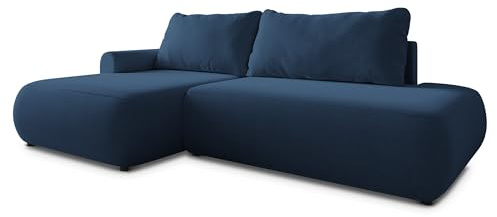 Masseno Ecksofa NUVIRA CL L-S mit Schlaffunktion L-Form, Japandi Sofa mit Bettkasten, Wohnzimmersofa, Couch, Soffa, Bettsofa, Couchgarnitur - Blau, Castel 79