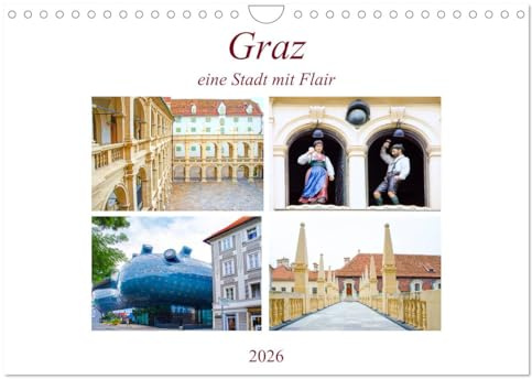 Graz - eine Stadt mit Flair (Wandkalender 2026 DIN A4 quer), CALVENDO Monatskalender: Lassen Sie sich verzaubern von dieser beeindruckenden und facettenreichen Stadt Graz. (CALVENDO Orte)