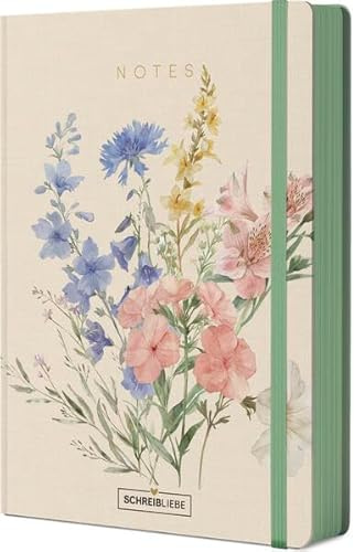 Notes Blumen: Notes 13 x 19 cm, punktkariert, Gummiband, Goldveredelung, 160 Seiten SchreibLiebe