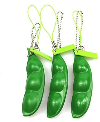 FCBB Fidget Toys Lot de 3 porte-clés Squeeze-a-Bean Edamame Extrusion Bean Pois Soja Soulagement du stress Chaîne Téléphone Pendentifs