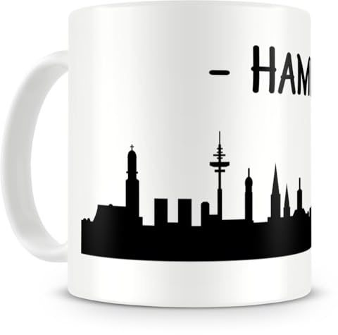 Skyline4u Hamburg Skyline Tasse Hansestadt Kaffeetasse Teetasse 300ml weiß