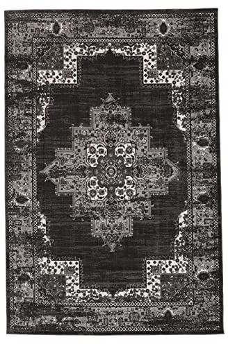 RugVista Vintage Vega, Teppich, Moderne Teppiche, 230 x 160 cm, Rechteckig, Mittlerer Stapel, Wohnzimmer, Esszimmer, Schlafzimmer, Küche, Nur chemische Reinigung, Oeko_tex_100, Schwarz