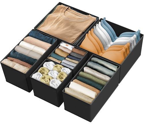 Simple Houseware Foldable Cloth Storage Box Closet Dresser Drawer Divider Organizer Basket Bins for Underwear Bras, Black (Set of 6)