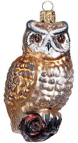 Christbaumschmuck Glas 7,5cm - Eule Figur zum Aufhängen - mundgeblasen & handbemalt - Weihnachtsbaum Anhänger für Weihnachten - Christbaumanhänger & Weihnachtsbaumschmuck - Beige Braun