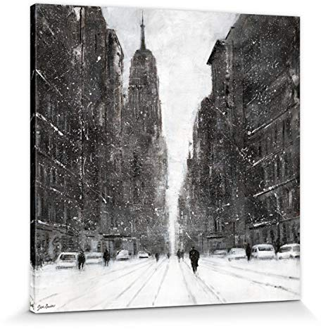 1art1 New York Poster Snow Flurries, 5th Avenue, Jon Barker Bilder Leinwand-Bild Auf Keilrahmen | XXL-Wandbild Poster Kunstdruck Als Leinwandbild 80x80 cm