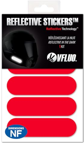 VFLUO - Kit 4 Streifen Rot Reflektierende Aufkleber für Motorradhelm - zugelassen für FR-Maße - Hohe Qualität und Sichtbarkeit, 3M™-Technology – diskret und Design – maximaler Halt