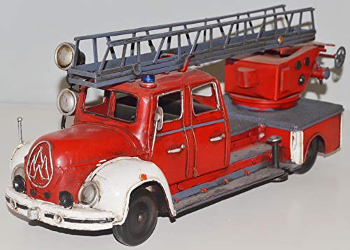 JS Garten Deko Blechauto Nostalgie Modellauto Oldtimer Marke Magirus-Deutz Modell Mercur Feuerwehr aus Blech L 35 cm