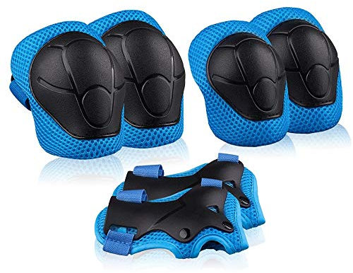 Kids Knee Pads Elbow Pads Wrist Guards Children Protective Gear Set for Roller Skates Cycling Bike Skateboard Riding Sports (Blue)