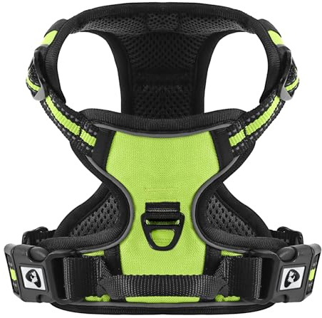 Belababy Dog Harness Small Medium Large No Pull, Adjustable Reflective Front Clip Dog Harness with Easy Control Handle, 2 Metal Rings for Training or Walking, Green XL
