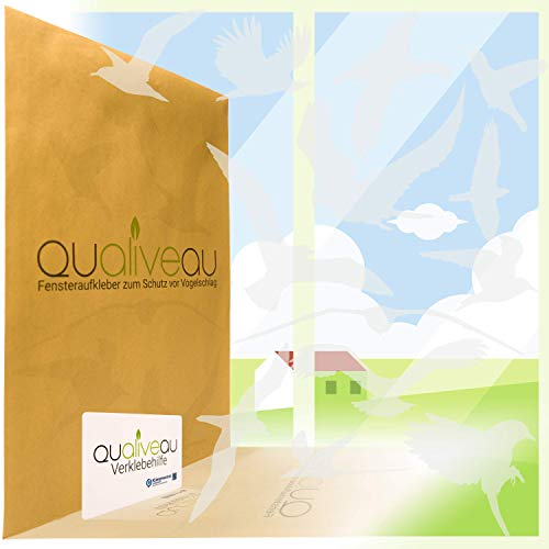 Qualiveau® 12-30cm Große Fensterbilder Aufkleber zum Schutz vor Vogelschlag, Komplettset mit Verklebehilfe, Transparent Milchglas