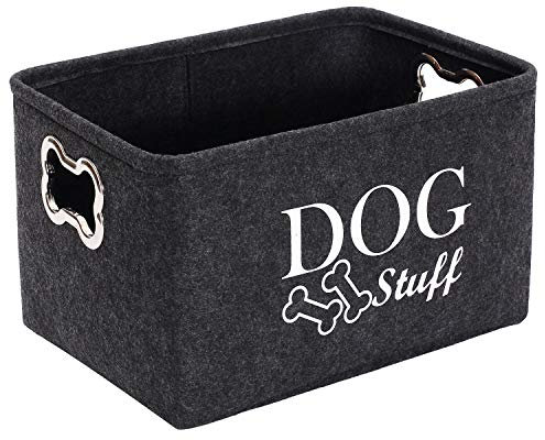 Morezi Felt puppy stuff baskets, dog toy bin storage with designed metal handle, pet organizer - Perfect for organizing pet toys, blankets, leashes, dry food and bandana - DarkGray